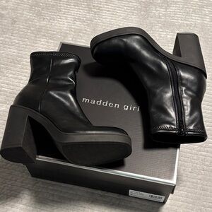 Madden Girl Black Platform Block Heel Ankle Boots